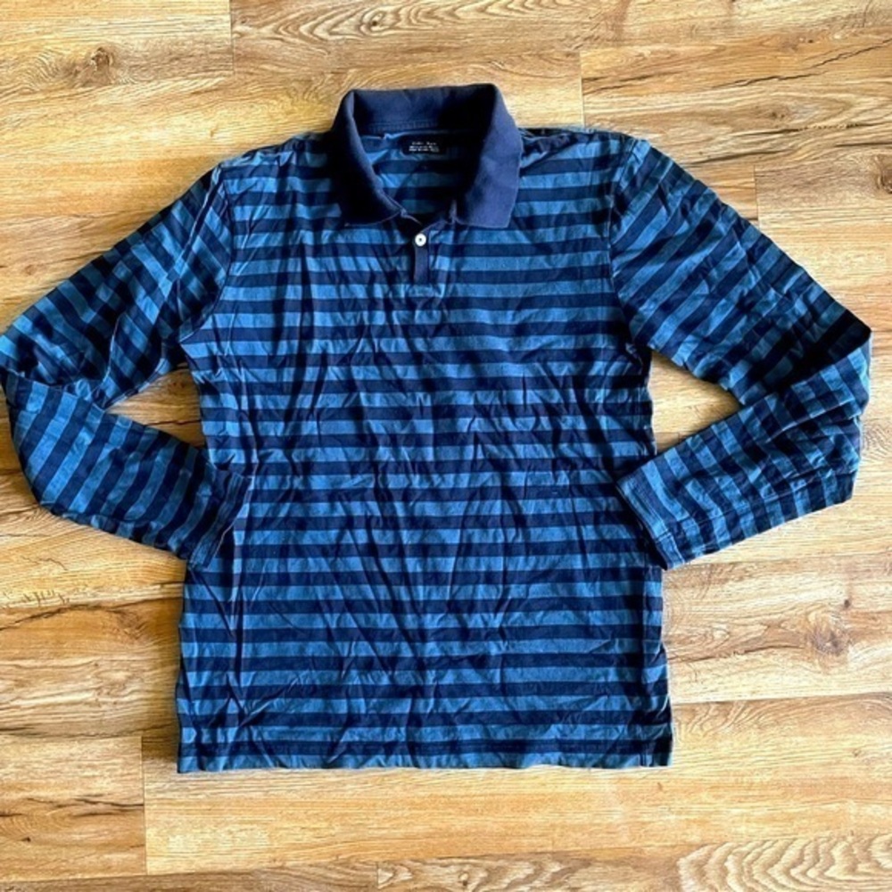 Zara man Navy and Black Striped Polo Shirt long sleeve
